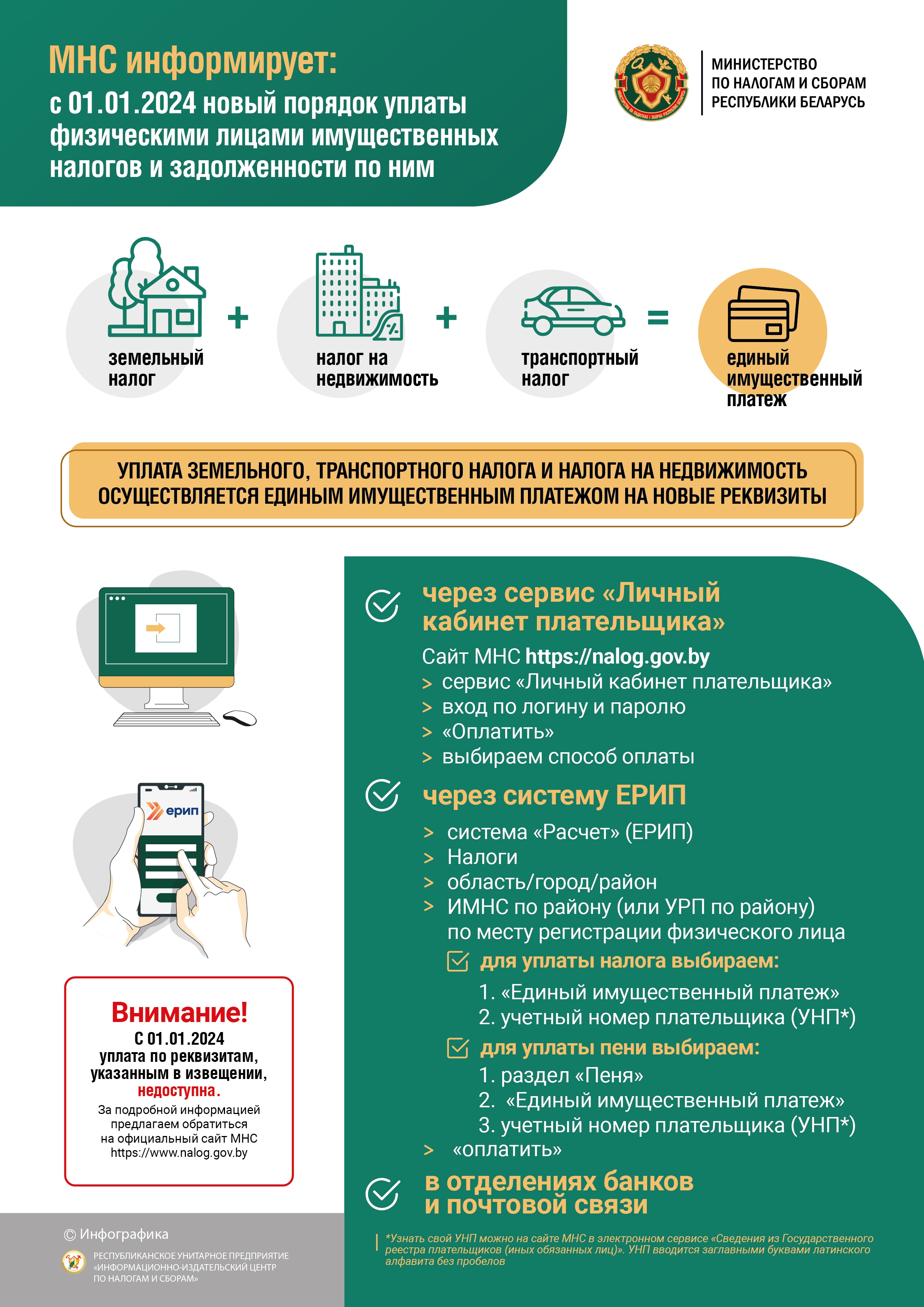 МНС информирует: с 01.01.2024 новый порядок уплаты физическими лицами  имущественных налогов и задолженности по ним | Коммунальное жилищное  ремонтно-эксплуатационное унитарное предприятие 